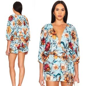 Agua Bendita X‎ Revolve Linnea Romper in Doux Blue Floral NWT size S